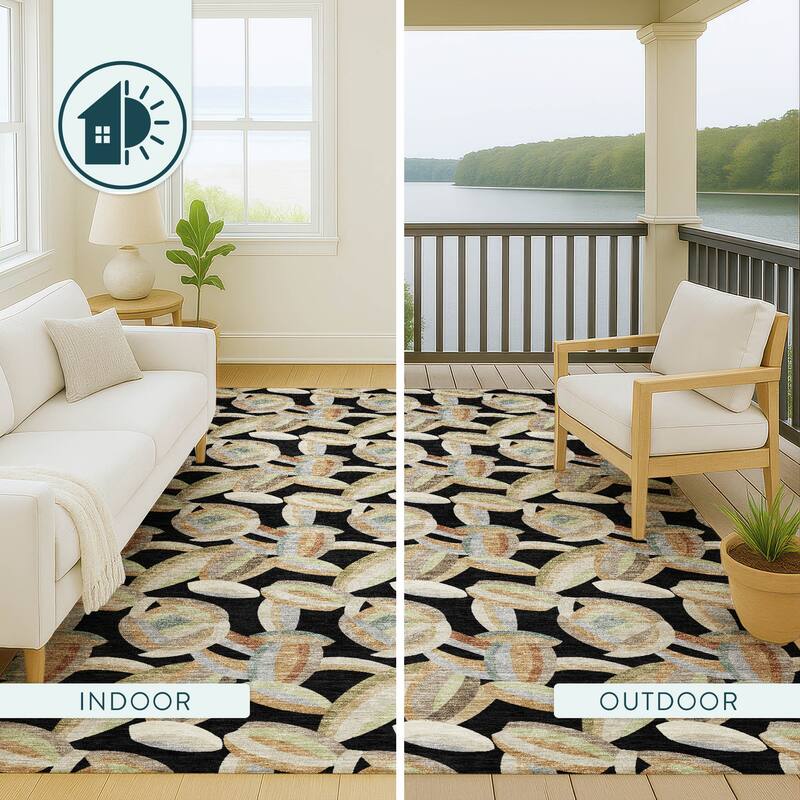 Machine Washable Indoor/ Outdoor Modern Heli Chantille Rug