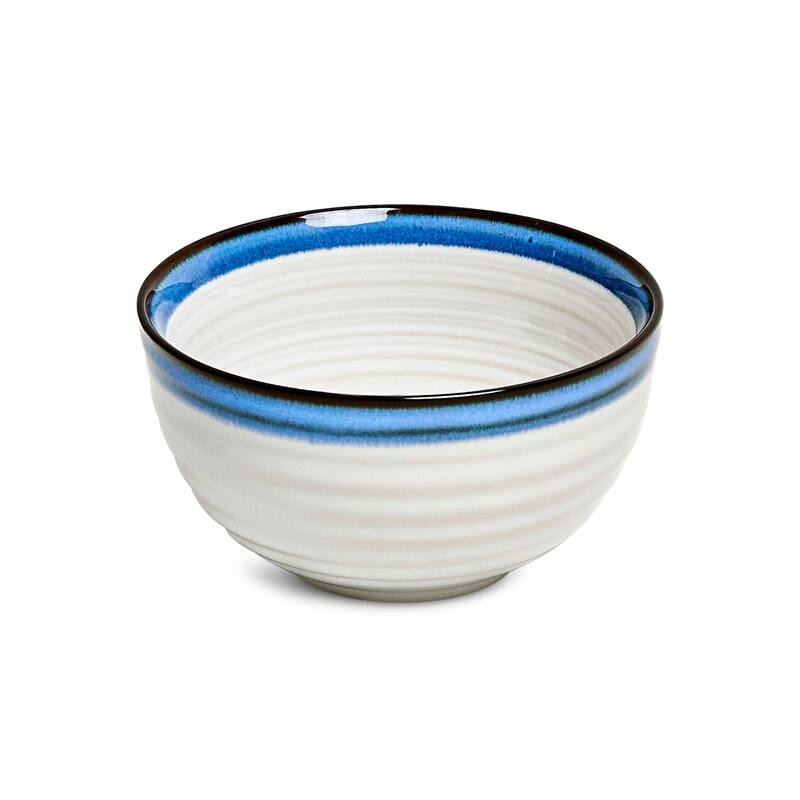 Sango Siterra Santorini 16-Piece White Stoneware Dinnerware Set - Service for 4, Plate & Bowl Set, Rustic White with Blue Glaze