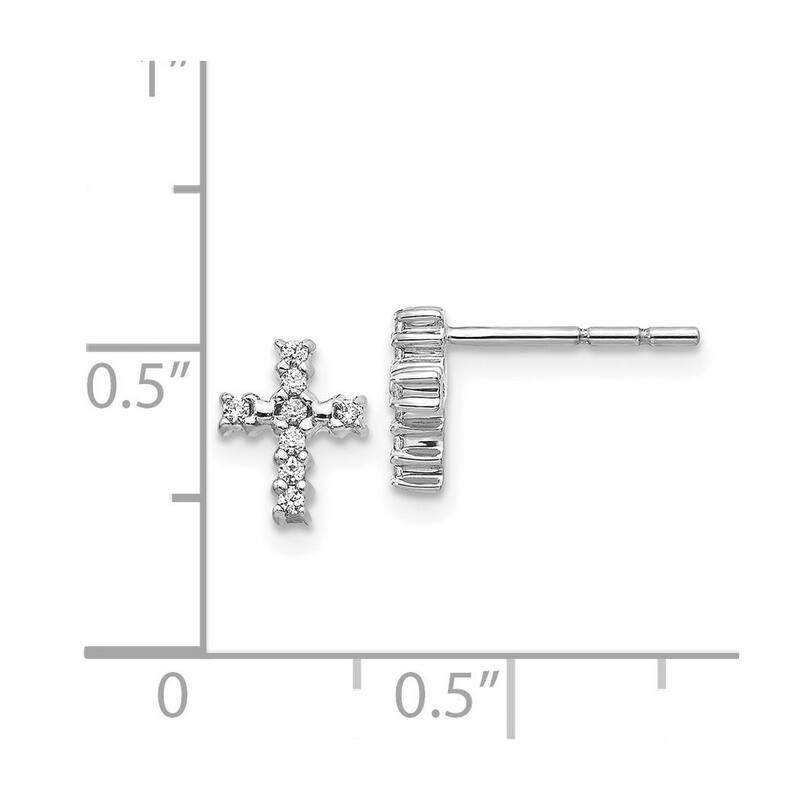 Curata 14k White Gold Polished Diamond Religious Faith Cross Post Earrings - 8x6mm Wide