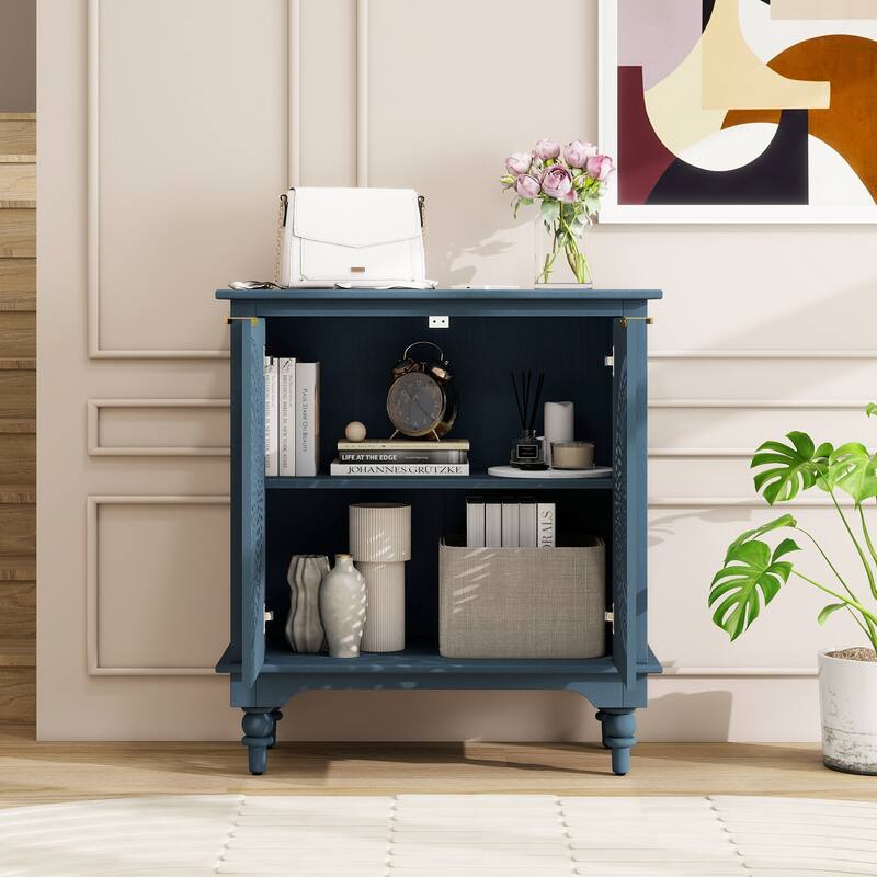 GDFStudio - Manchuria Crest American Style Hollow-Carved Storage Accent Cabinet with 2 Doors