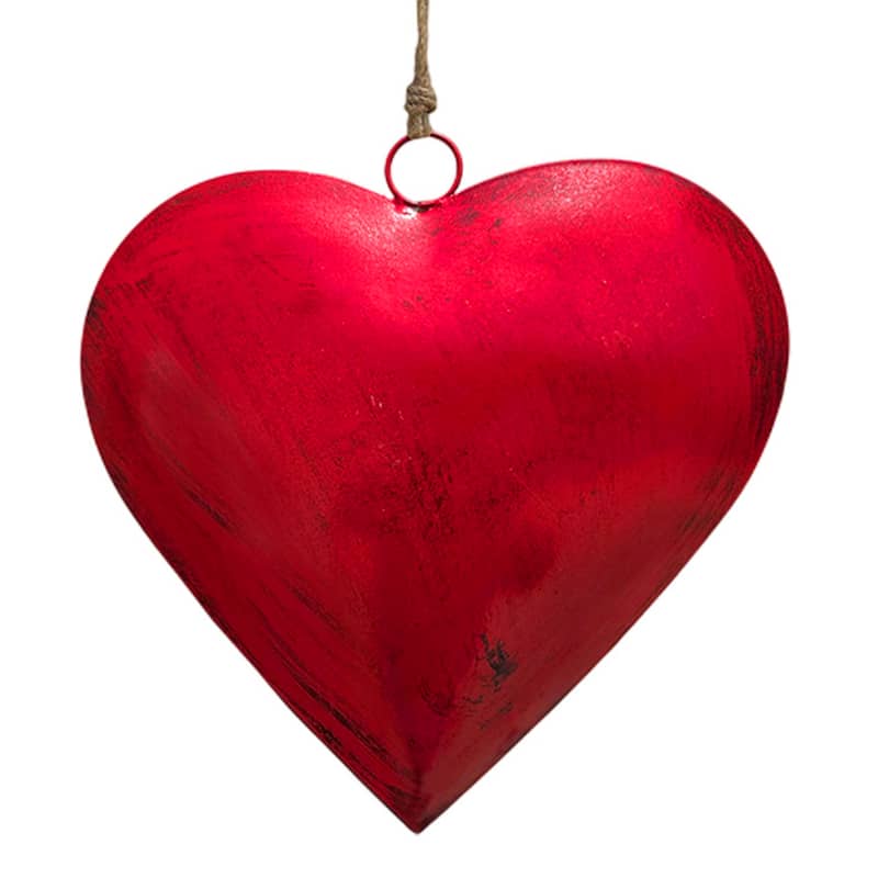 Myri Decorative Metal Heart Wall Decor Set of 3, Classic Red with Jute Hanging Rope, 12, 9.5, 7 Inches