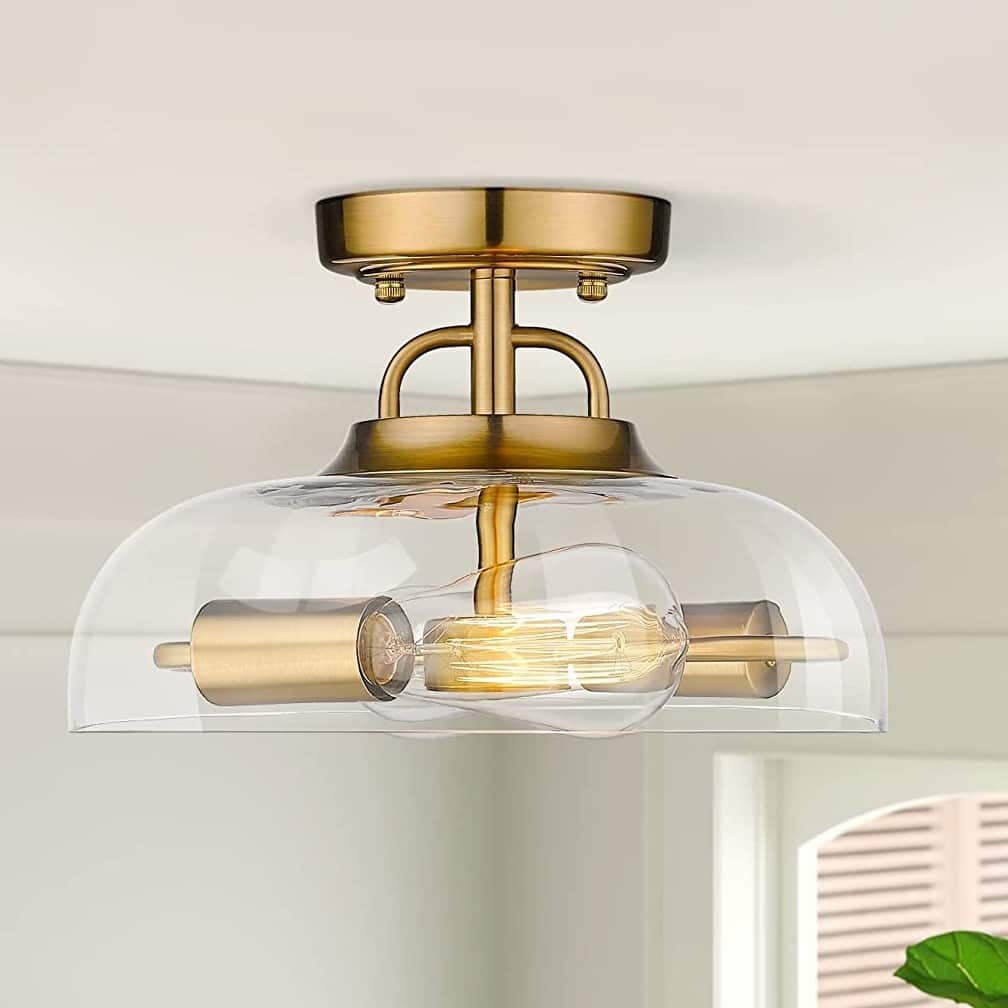 2-Lights Semi Flush Mount Ceiling Light with Glass Shade
