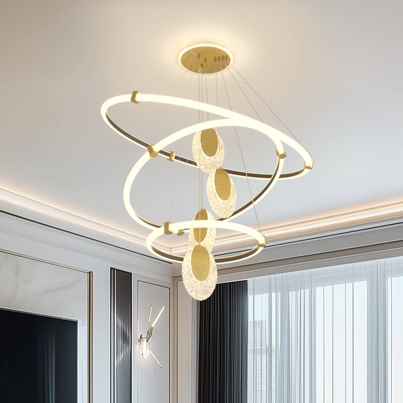 Indoor Acrylic Ring Chandelier Large Pendant Ceiling Light - 3 Ring.