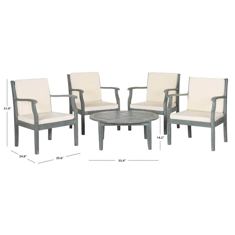 SAFAVIEH Outdoor Hazbie Acacia Wood 5-Piece Patio Set - 26W x 32D x 25H