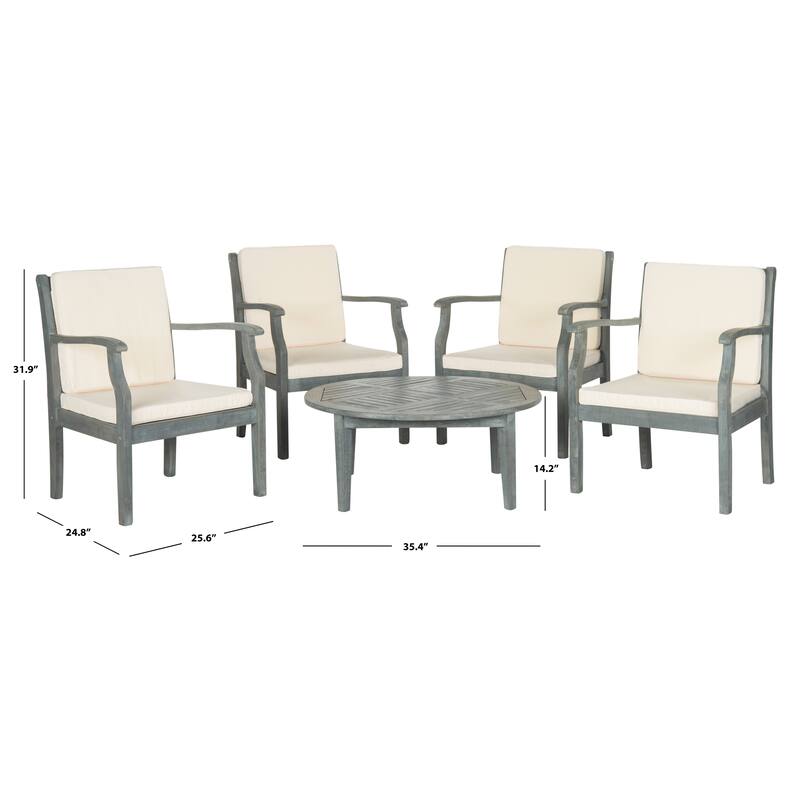 SAFAVIEH Outdoor Vergilia Acacia Wood 5-Piece Patio Set - 26W x 32D x 25H - Ash Grey/Beige
