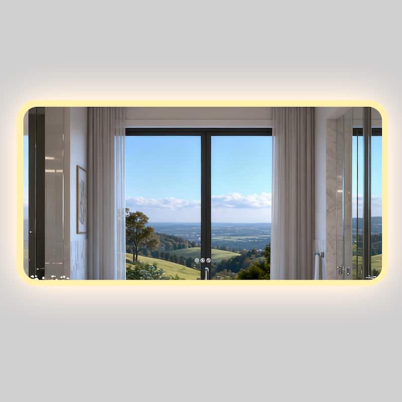 Bluetooth Speaker Smart LED Illuminated Tempered Glass Lighted Bathroom Mirror Backlight Wall Makeup Mirror