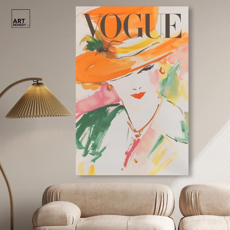 Woman in Hat Cover Canvas by Art Remedy, Gallery Wrapped