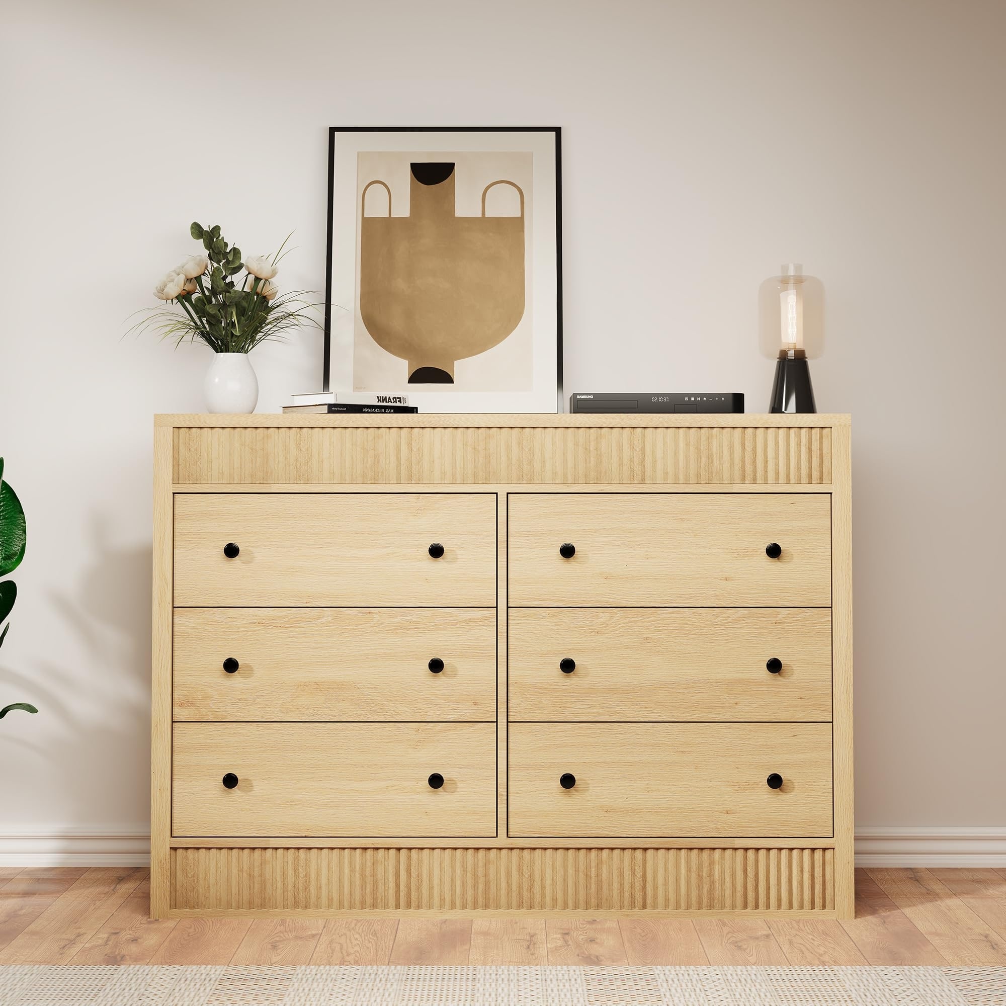 Drawer Dresser for Bedroom, Wide Wooden Chest of Drawers, Fluted Storage Organizer for Living Room, Hallway and Entryway