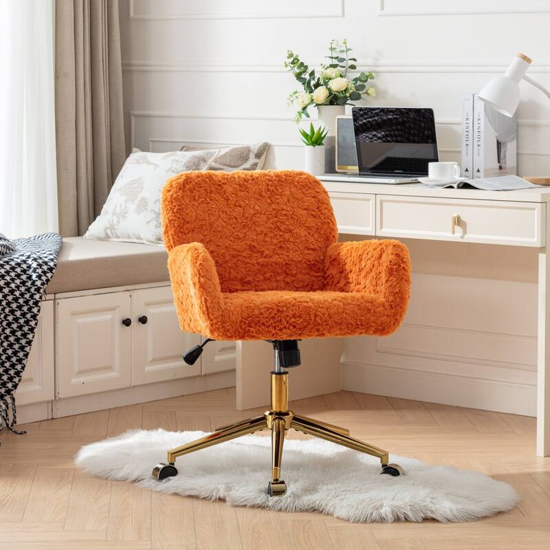 GDF Studio - Modern Upholstered Swivel Home Office Chair with Golden Metal Base and Artificial Rabbit Hair Comfort