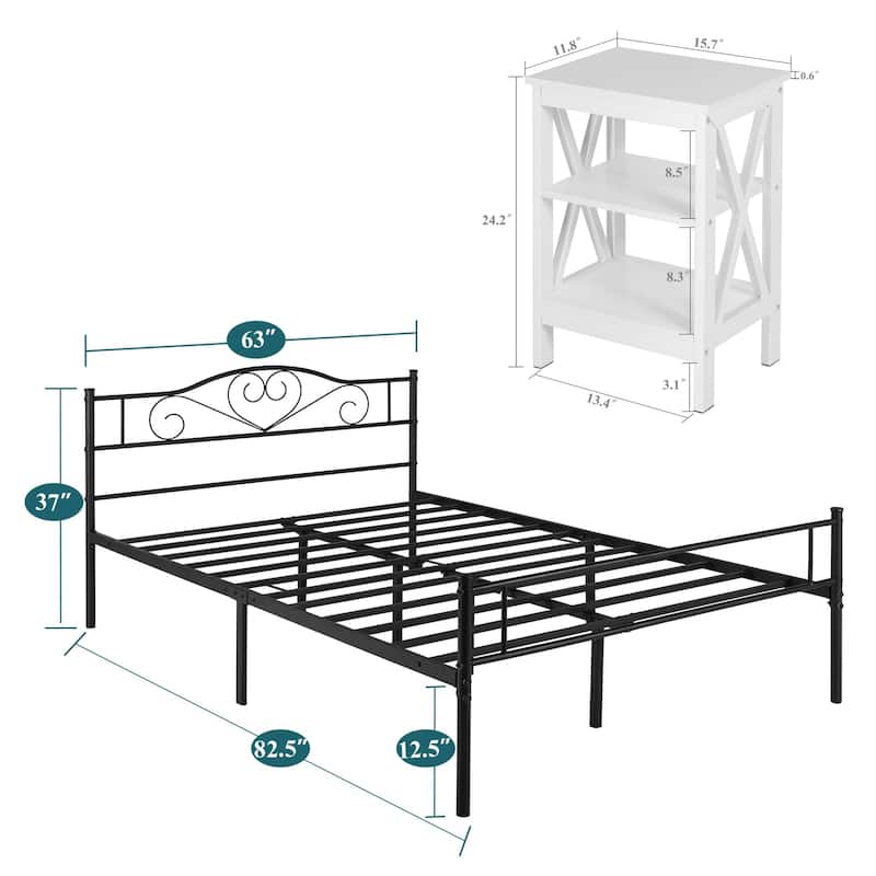 Taomika 3-Pieces Bed Frame and Modern Nightstands Sets