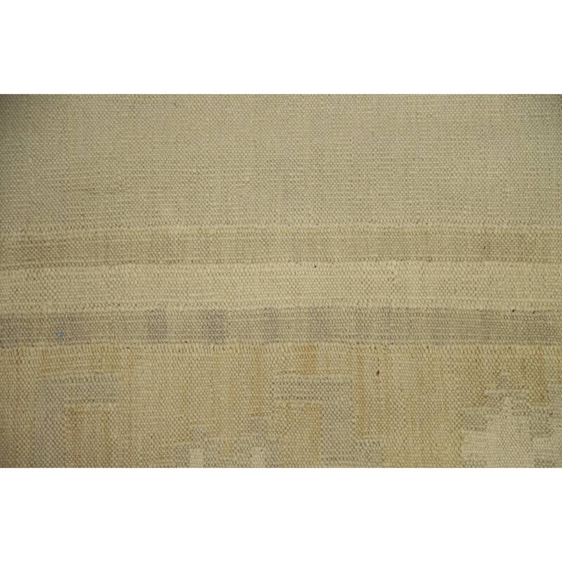 Hand Woven Oriental 100% Wool Carpet Southwestern Tribal Beige & Ivories Kilim Area Rug - 12' 2'' X 9' 1''