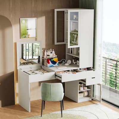 Versatile Makeup Vanity with Mirror and Charging Station