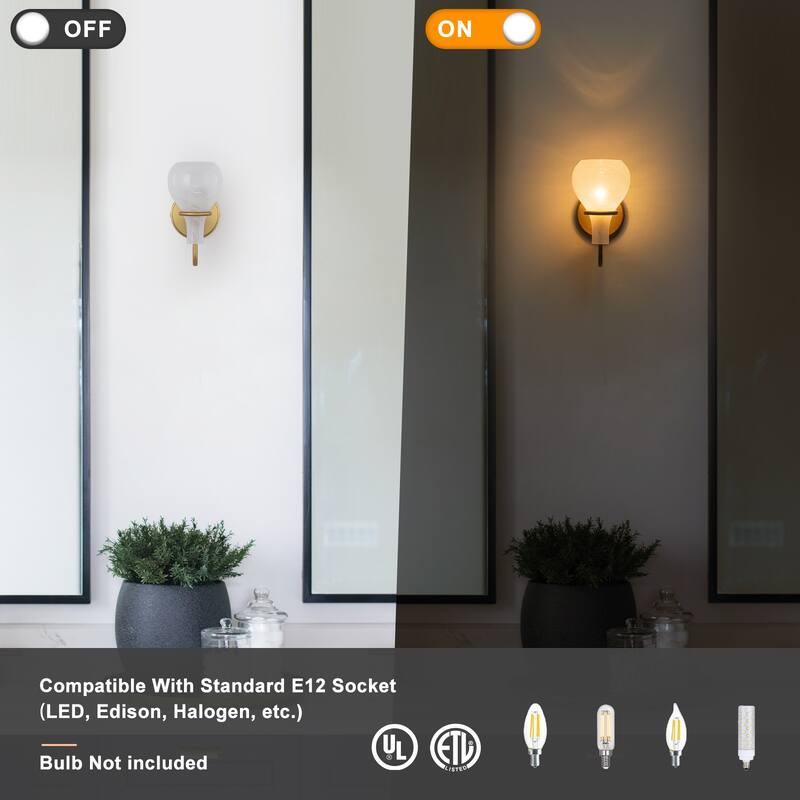 Modern Gold Vanity Light with Clouded Glass Bulb-Vase Shades Bathroom