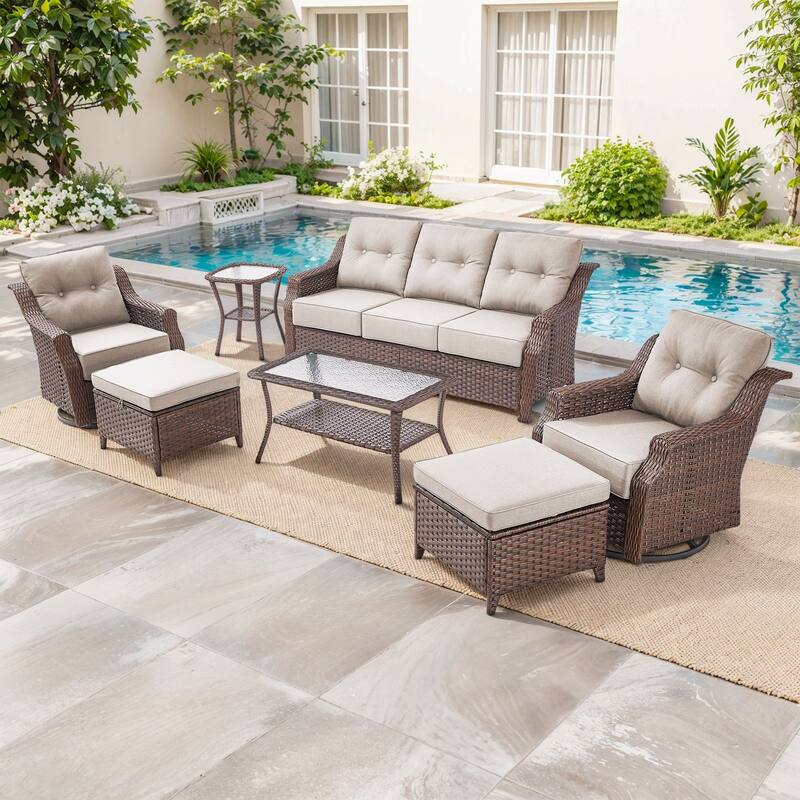 Artisan Patio Brown Wicker Sofa Conversation Set with 6-Inch Thick Cushions