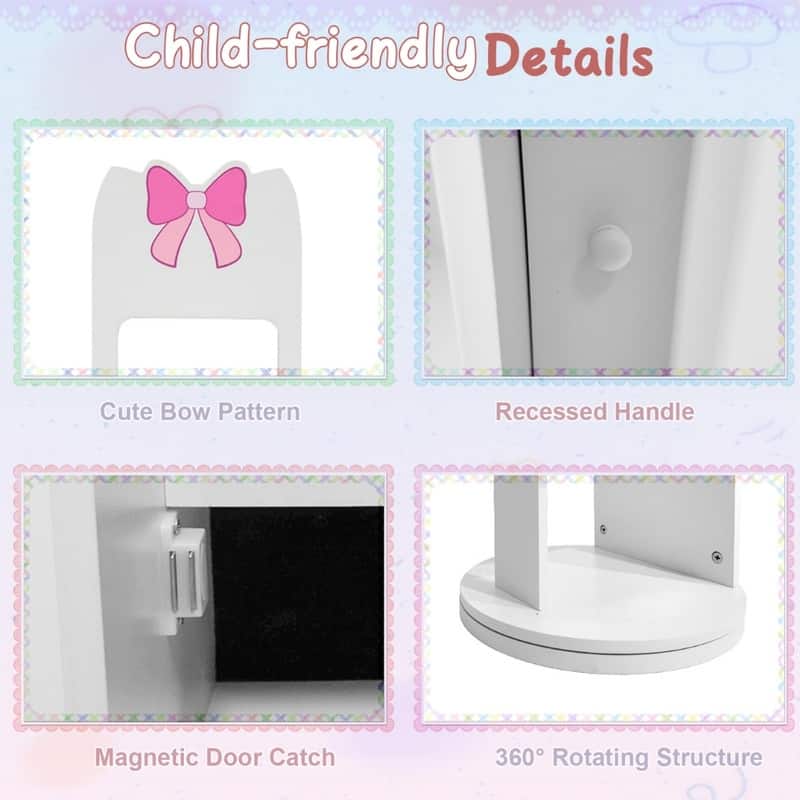 Kids MDF Jewelry Cabinet In White Jewelry Armoire With Rotatable Base, 1 Door And 1 Shelf - N/A