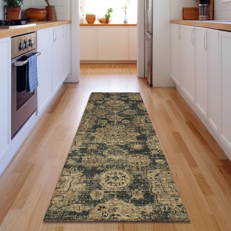 Premium Washable Super Soft Vintage Traditional Mayfield Rug - Charcoal - 2' 3" x 7' 6" - Runner