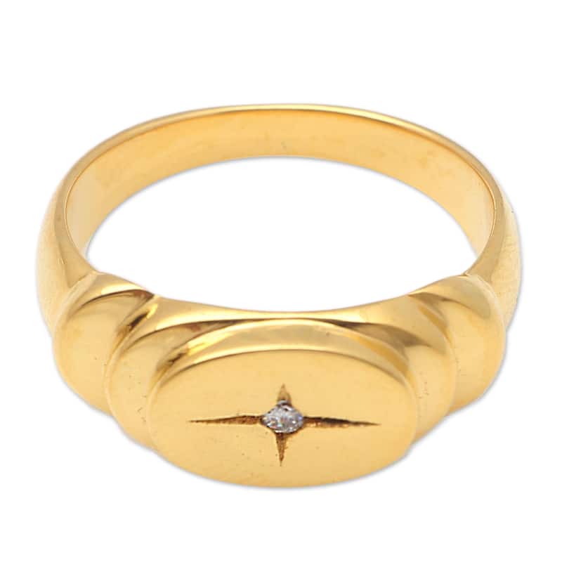 Novica Handmade Oval Cross Gold-Plated Cubic Zirconia Cocktail Ring