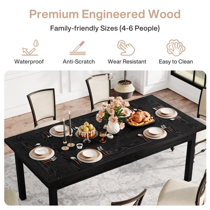 Wood/ Metal Dining Table for 6 People for Kitchen Dining Room