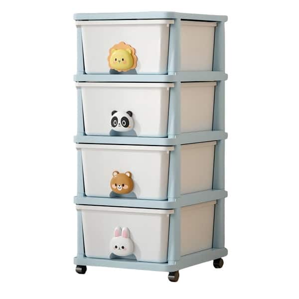 slide 2 of 16, Organizational Storage, Drawer Storage Rack with 4 layers, Flexible Mobility With Wheels in White White-4 Drawer