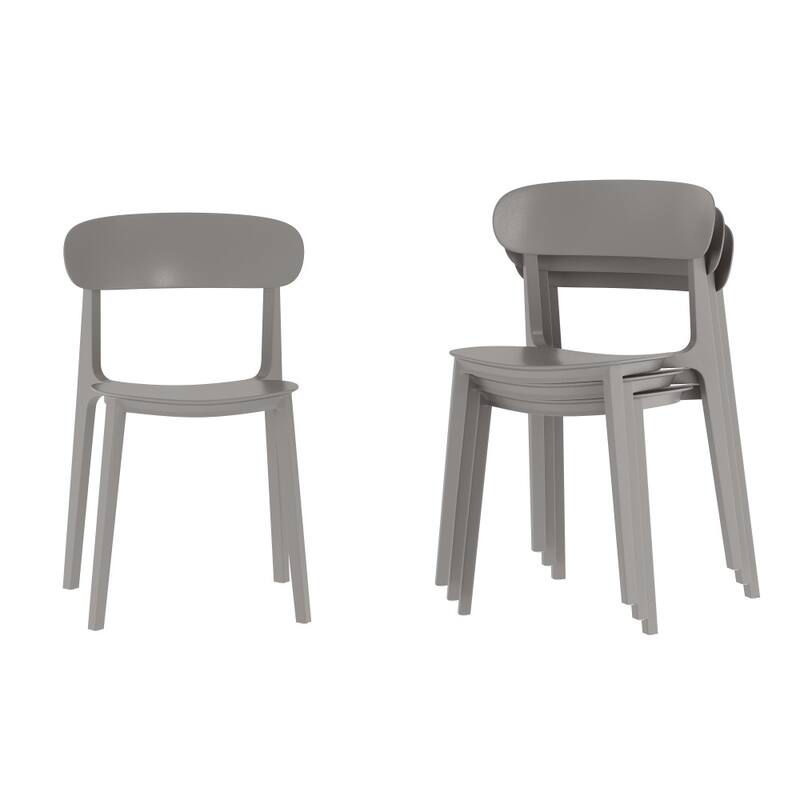 Commercial All-Weather Resin Stack Chair with Contoured Backrest-Set of 4 - 19"W x 19.5"D x 31"H - Gray