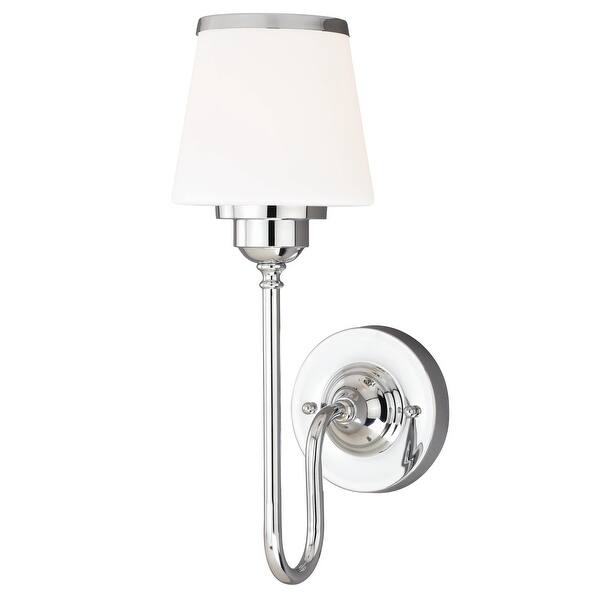 slide 2 of 8, Kelsy 1-Light 6 in. W Chrome Bathroom Vanity Lighting Fixture, White Frosted Opal Glass Shade, Dimmable, Wall Mounted Sconce 6-in W x 16-in H x 8.5-in D - Chrome