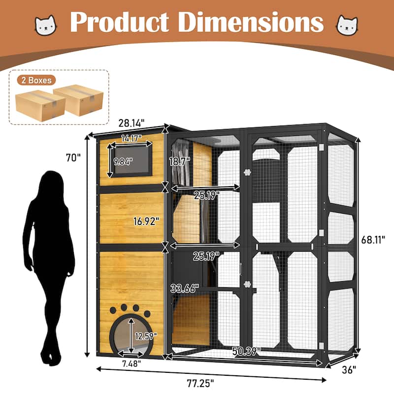 Catio Outdoor Cat Enclosure with Window Access, Outdoor Insulated Cat House for Multiple Cats, Cat Patio with Platforms