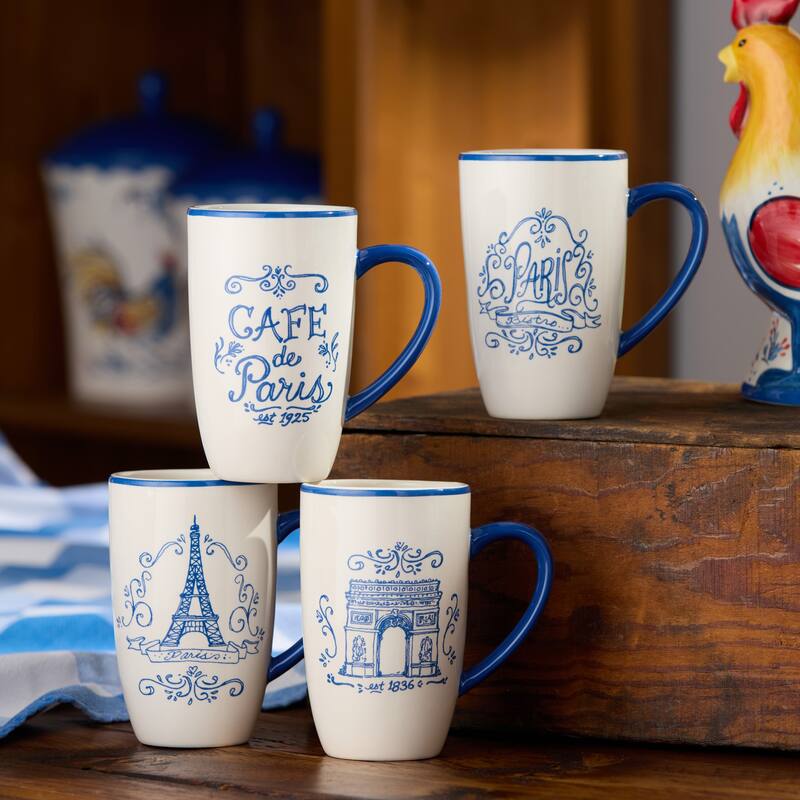 Certified International Bistro 14 oz. Mugs, Set of 4 Assorted Designs