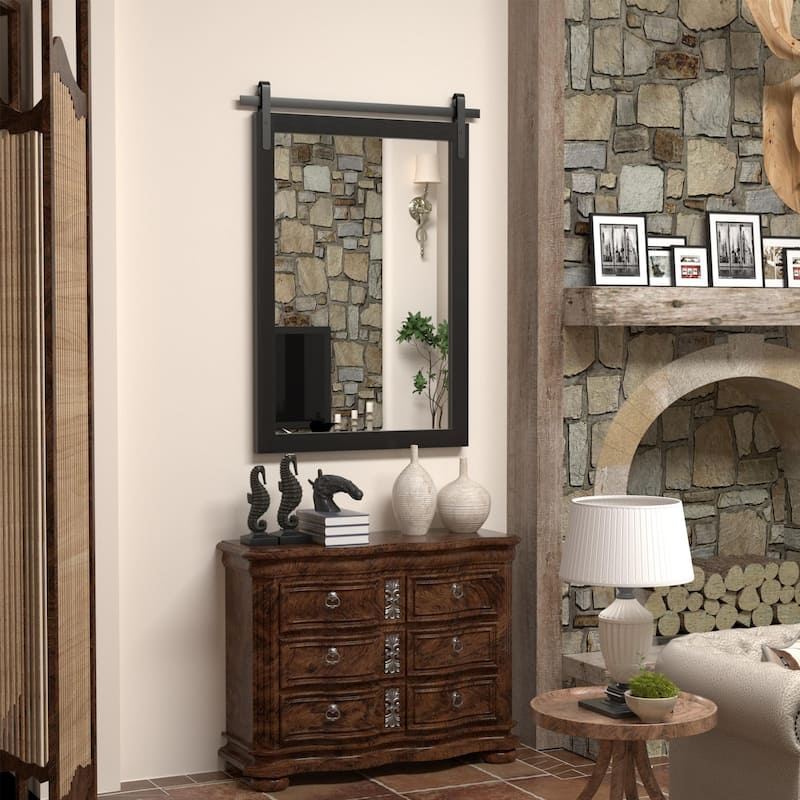 Farmhouse Barn Door Solid Wood Frame Bathroom Vanity Wall Mirror