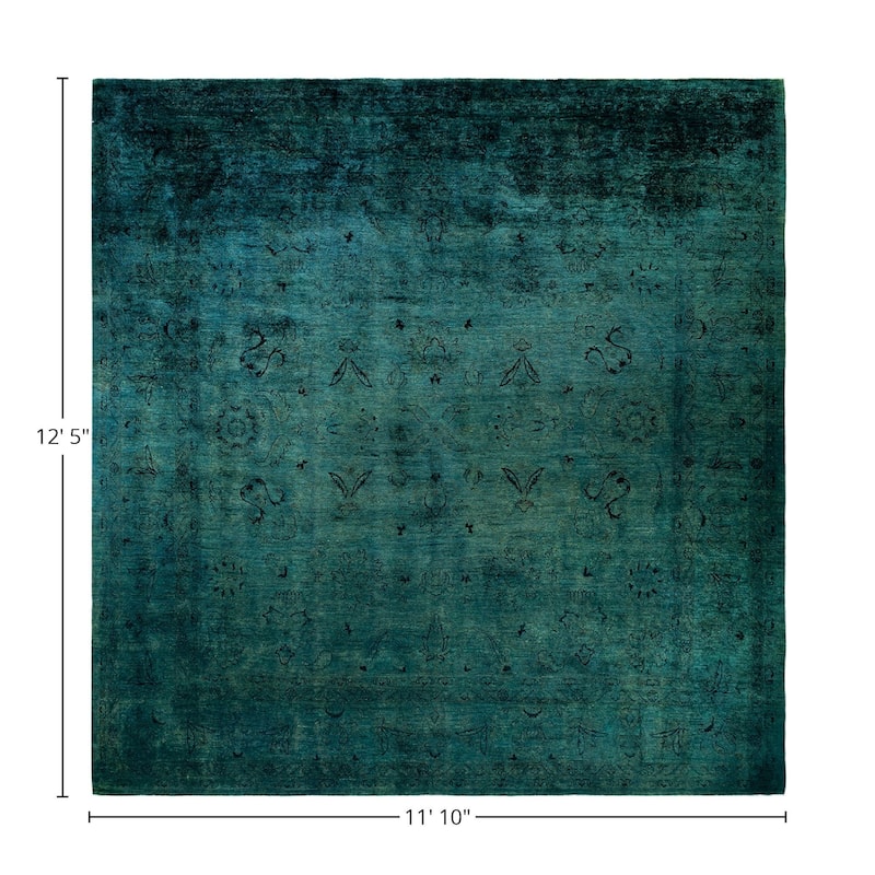 Overton Hand Knotted Wool Vintage Inspired Modern Contemporary Overdyed Green Area Rug - 11' 10" x 12' 5"