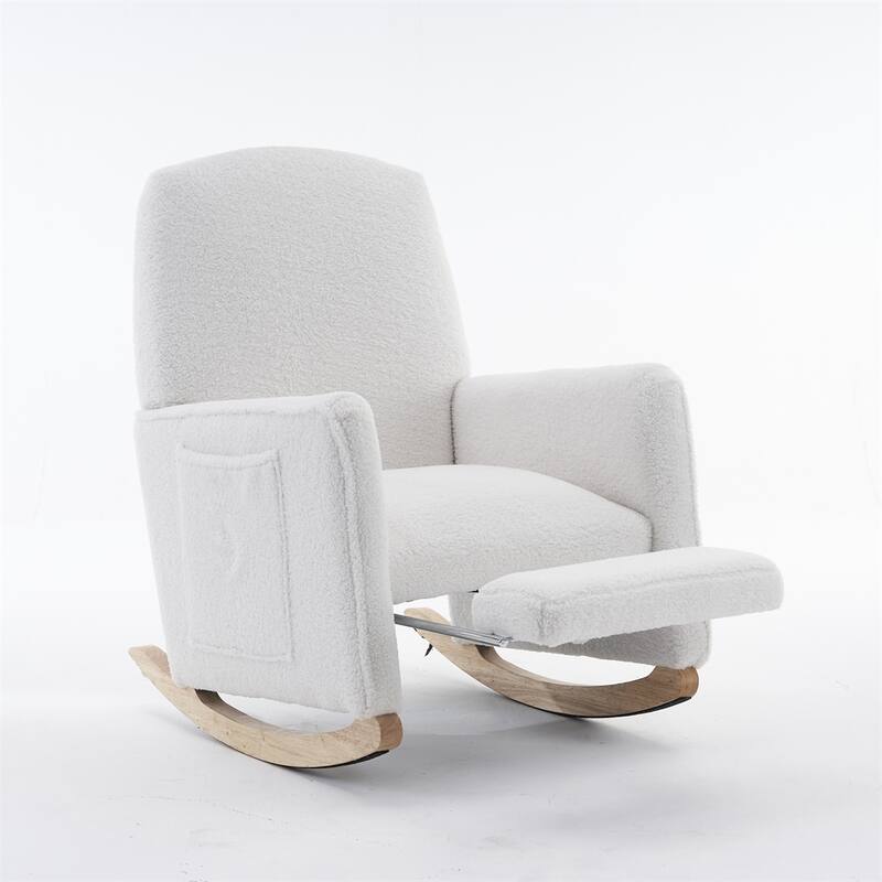 Teddy Fabric Rocking Chair With Adjustable Footrest