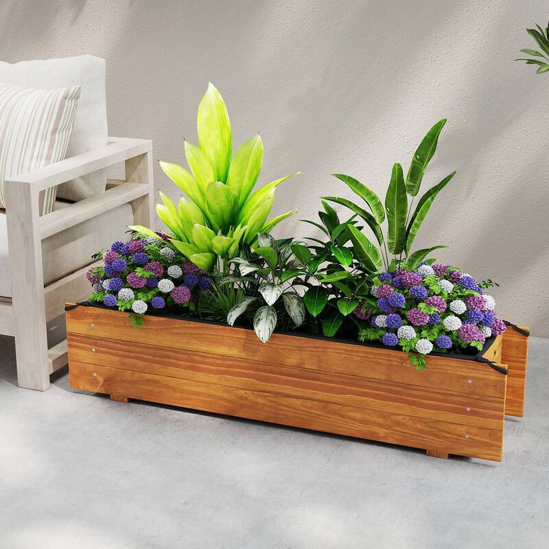 Costway Raised Garden Bed Wood Rectangular Planter Box with 2 Drainage - See Details