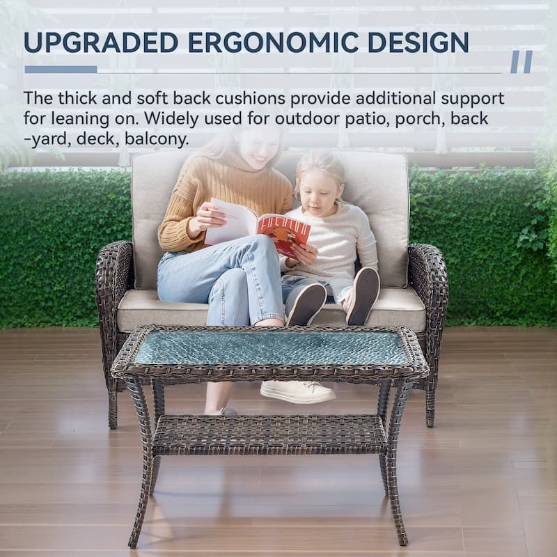 Gymojoy Outdoor Wicker Patio Furniture Loveseat and Chair Set