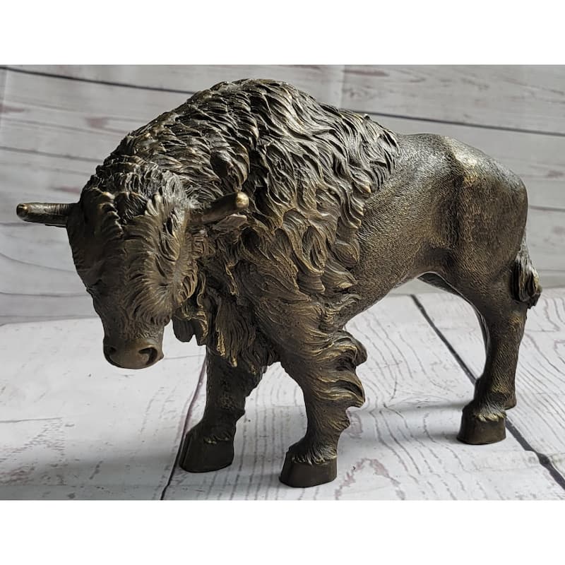 American Buffalo Imitative Bull Bison Bronze Metal Figure Figurine Sculpture Statue Western Decor 8 Inches X 11 Inches
