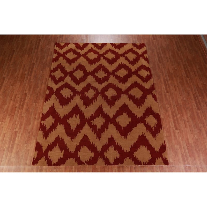 Hand Knotted Oriental 100% Wool Carpet Modern Geometric Oranges & Rust Moroccan Area Rug - 11' 8'' X 8' 10''