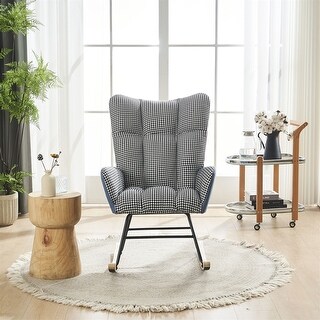Solid Wood Legs Rocking Chair Nursery with Teddy Fabric Upholstered ...