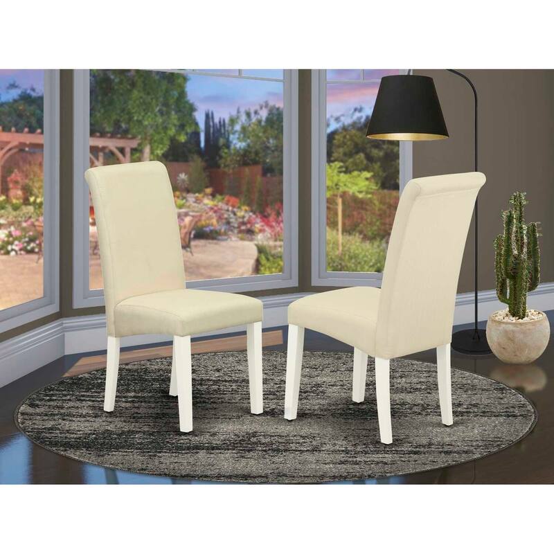 Linen Fabric Dining Chair - Cream Upholstered Accent Chair with White Legs - Set of 2