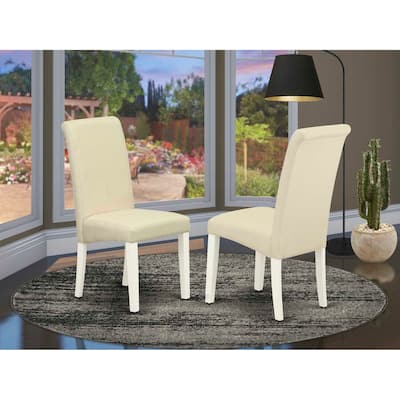 Linen Fabric Dining Chair - Cream Upholstered Accent Chair with White Legs - Set of 2