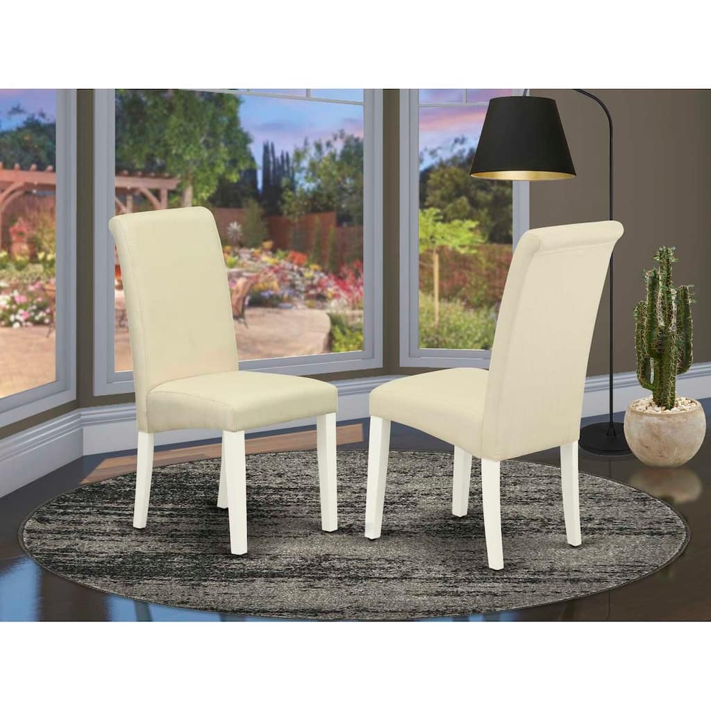 Linen Fabric Dining Chair - Cream Upholstered Accent Chair with White Legs - Set of 2