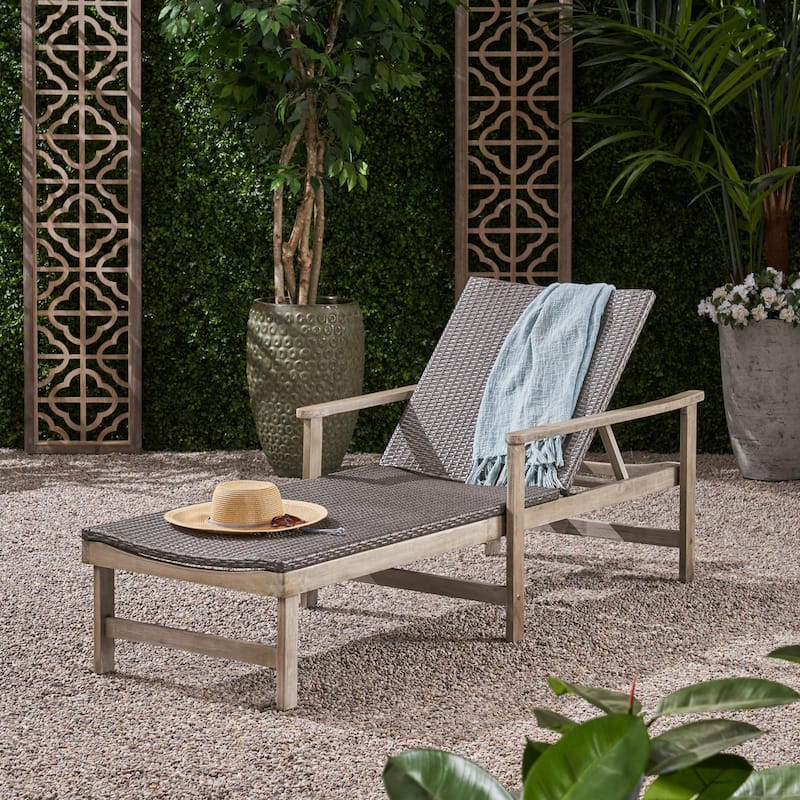 Outdoor Solid Wood Frame Wicker Seat Recliner with Armrests