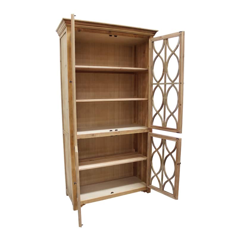 HomeRoots 47" Natural Solid Wood Carved Geometric Accent Cabinet With Four Doors