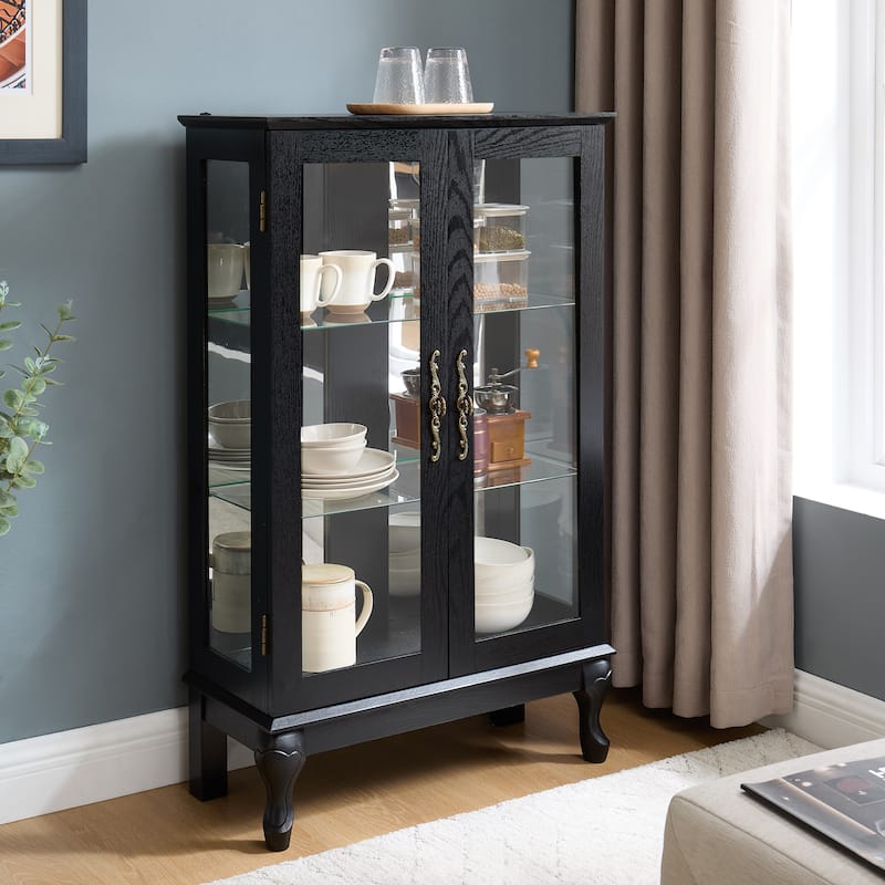 GDF Studio - American Retro Curio Cabinet with Lighted Display & Mirrored Back