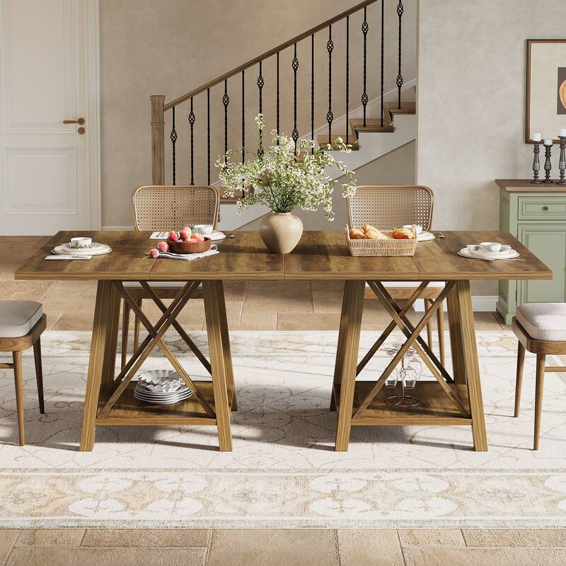 Farmhouse Square Dining Table with Shelf Storage