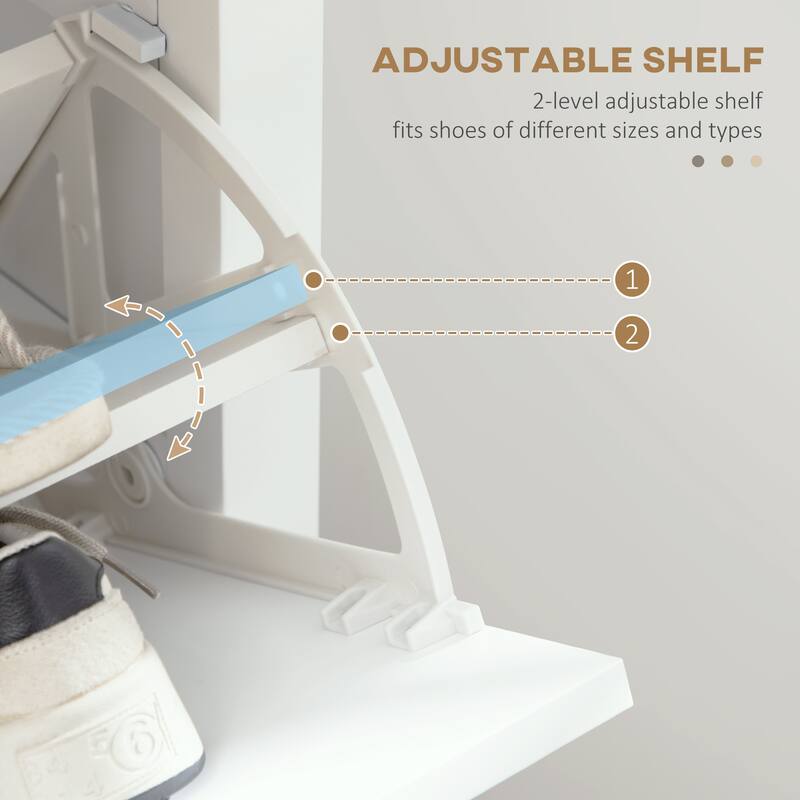 White Shoe Organizer Cabinet with Removable Dividers and 2 Flip Drawers for 10-Pair Capacity - 22.75" W x 9.5" D x 41.25" H