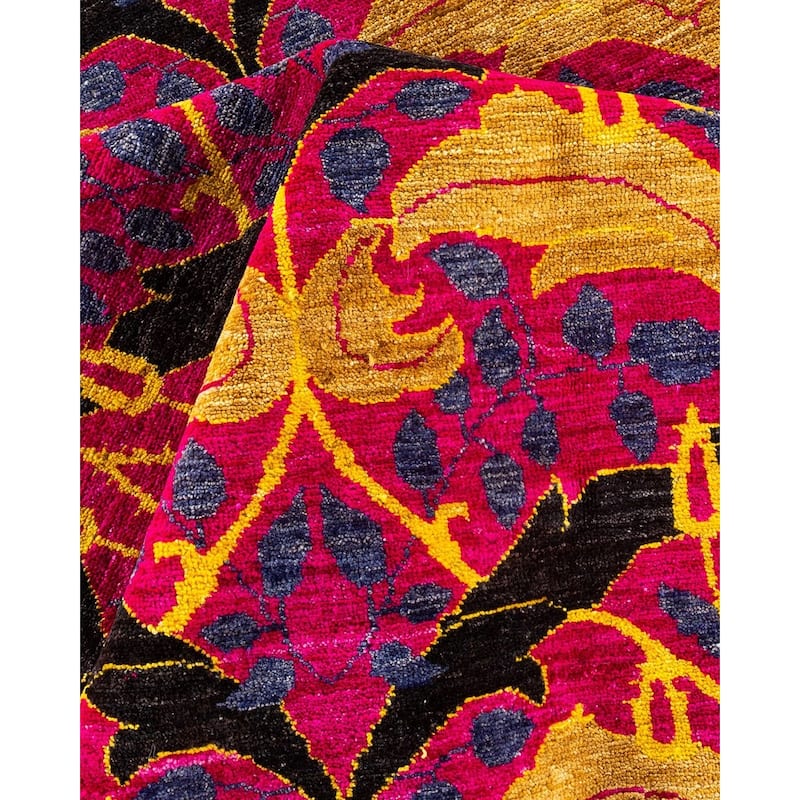 Overton Handknotted Wool Vintage Inspired Contemporary Arts & Crafts Black Area Rug - 17' 10" x 11' 10"