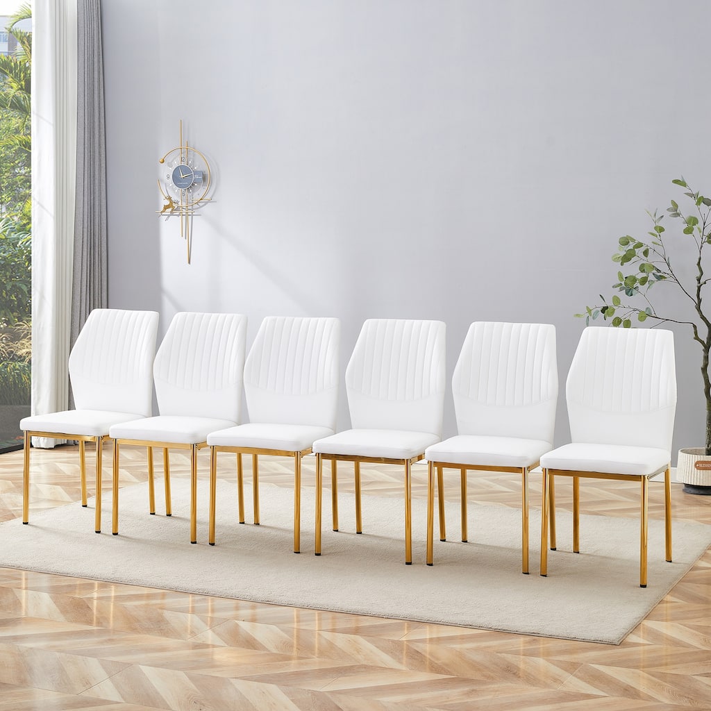 Luxury Simple Chair-Set Of 6 Material Dining Chair With Metal Leg.The Chair Back Has A Vertical Stripe Design