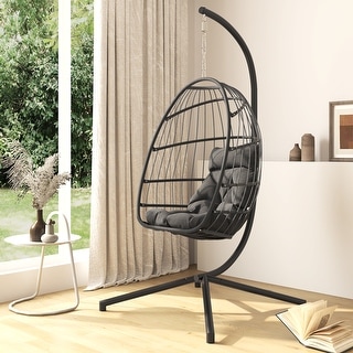 Corvus Outdoor Wicker Egg Hanging Basket Swing Chair