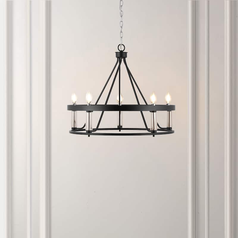 SAFAVIEH Lighting Najada 5-Light Adjustable Pendant Chandelier (LED Bulbs Included) - Black/Chrome - 26Wx26Dx85H