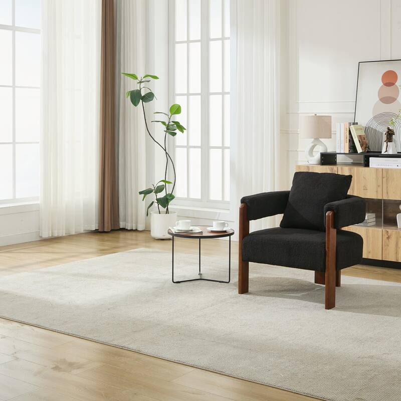 SEYNAR Modern Teddy Upholstered Fabric Round Armchair with pillow Set of 2