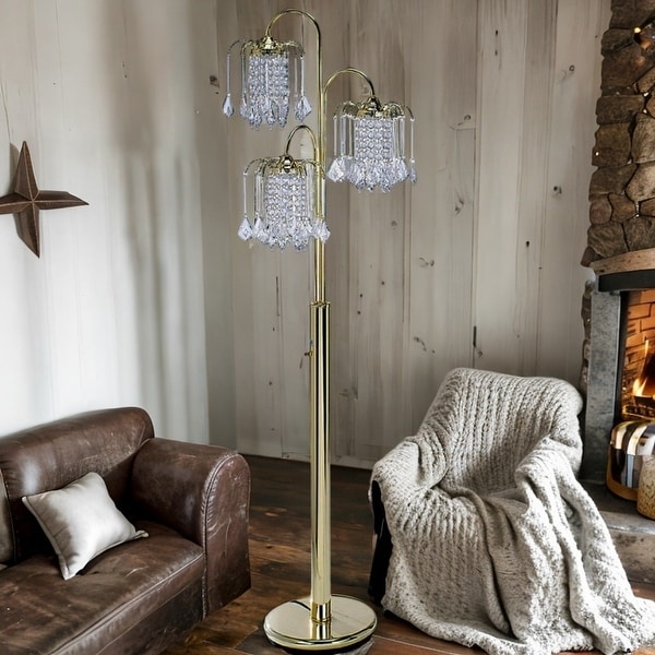 Elegant 3 Light Floor Lamp with Chandelier Style Shades Polished Gold Finish Three Way Switch Bed Bath Beyond 42434560