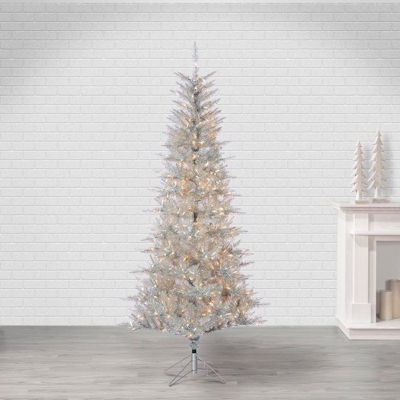 7.5 Foot Silver Tuscany Tinsel Tree with 450 Clear Lights - N/A